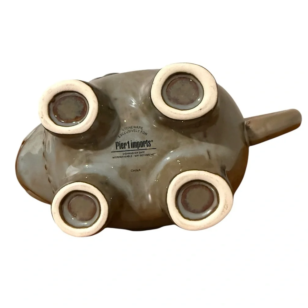 Pier 1 Imports Stoneware Elephant Tea Pot Trunk Up Handle & Lid Green & Brown